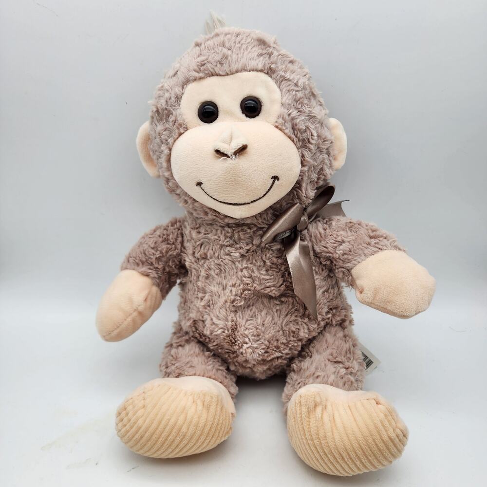 Walgreens Monkey Plush Stuffed Animal 12" Shaggy Beige Fur Corded Feet Satin Bow